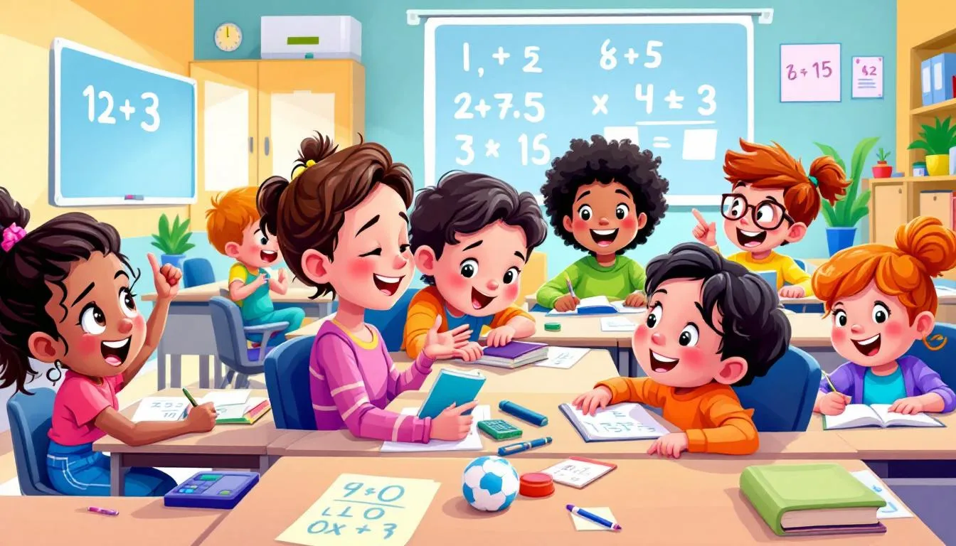 Children engaging in mental math activities in a classroom setting.