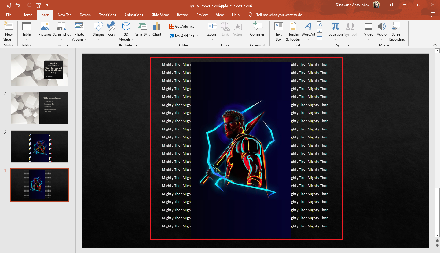 You have embed the wrap text around image on PowerPoint presentation.