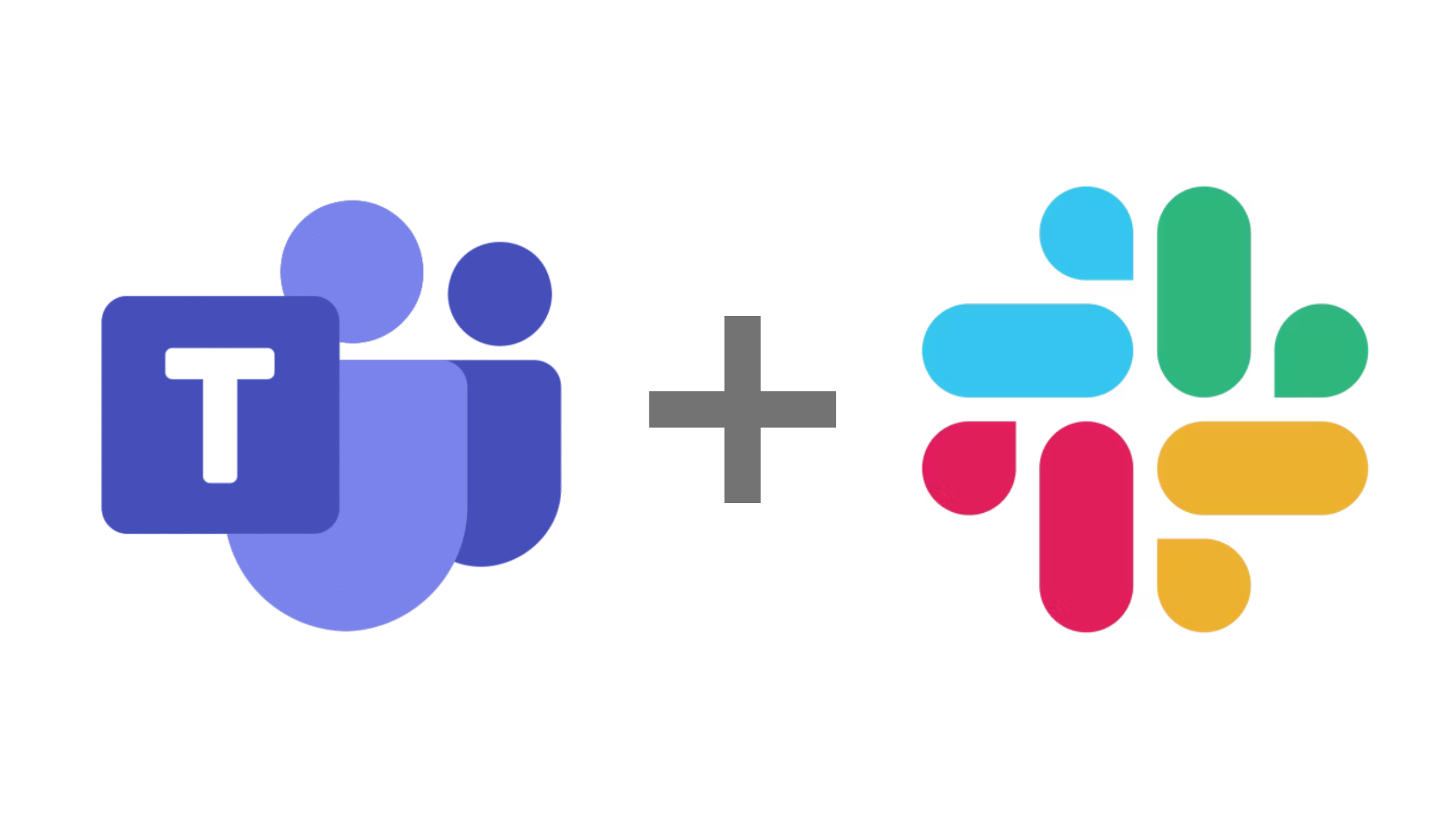 How Teams Chat and Slack Integration Enables Cross-Platform Messaging 1 Microsoft Teams and Slack logos side by side with a plus sign, symbolizing dual use of messaging apps.