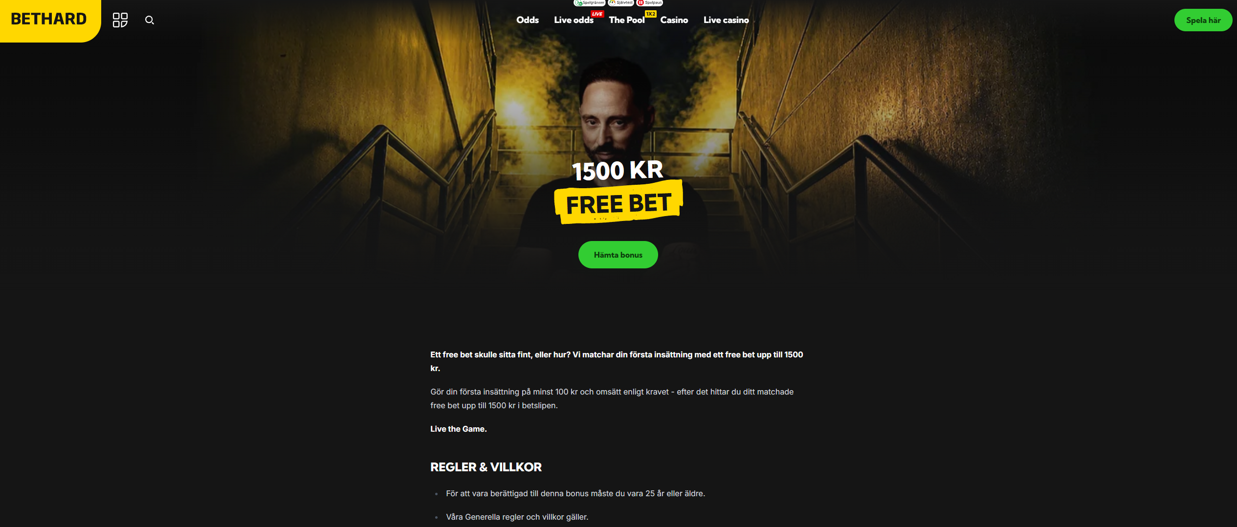 Bethard boonus 1500 kr free bet.