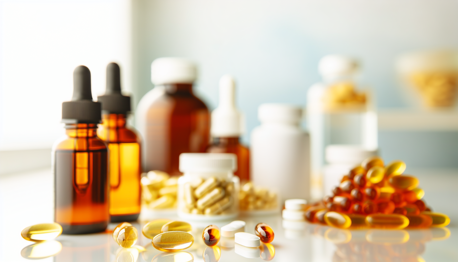 Various types of liquid and pill vitamins