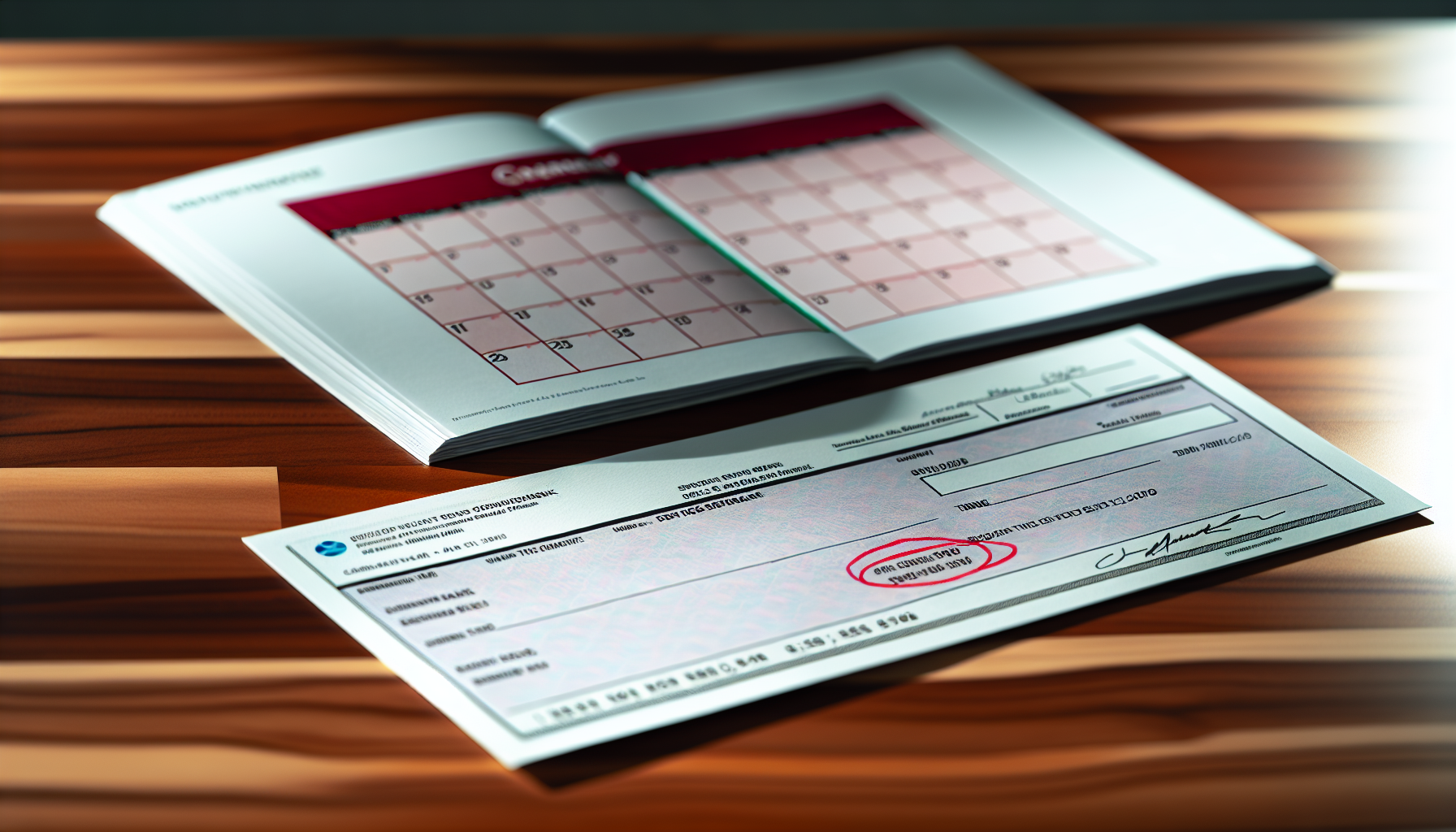 An image of a paycheck and a calendar, representing the compensation, benefits, and time off policies detailed in the employee handbook.