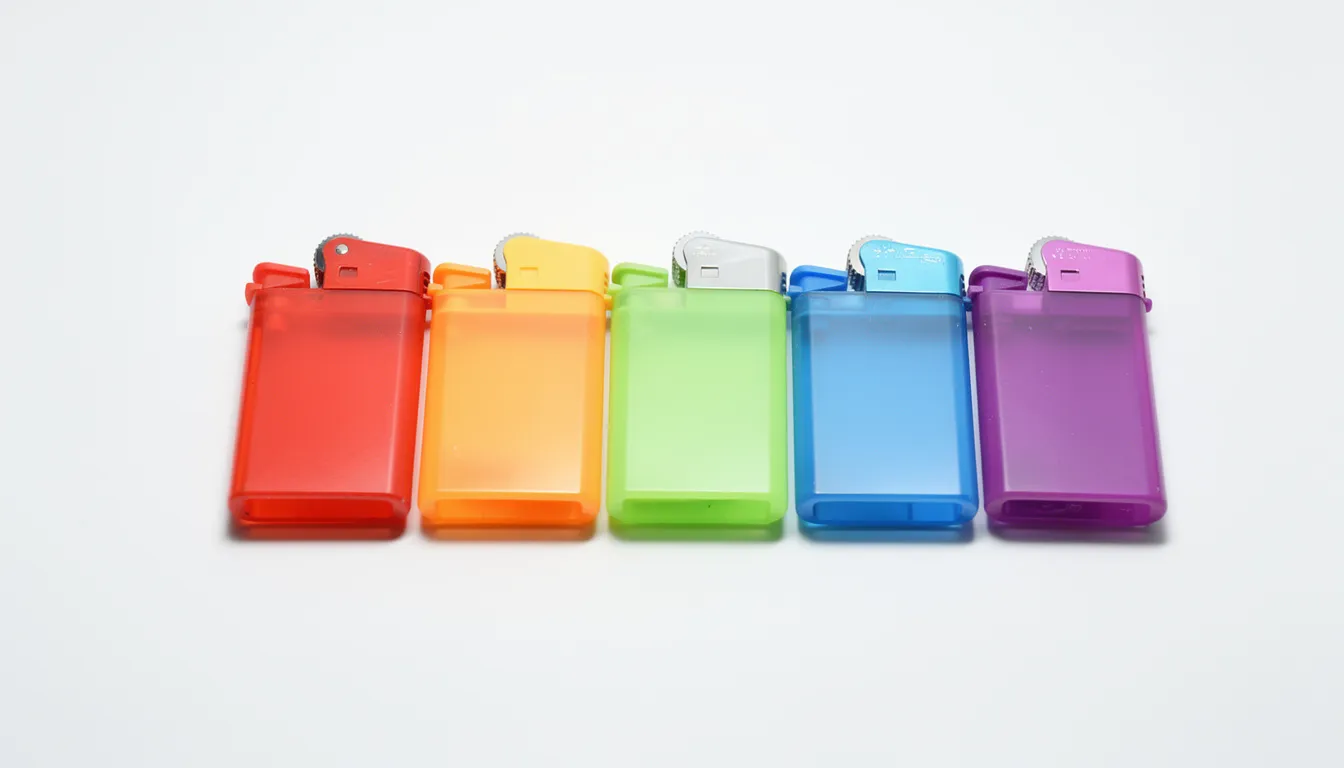 Na jasnym tle znajduje się rząd kolorowych plastikowych zapalniczek, które mogą być idealnym rozwiązaniem jako praktyczne gadżety reklamowe z logo Twojej firmy. Oferujemy różnorodne modele, które doskonale sprawdzą się jako upominki dla potencjalnych klientów.