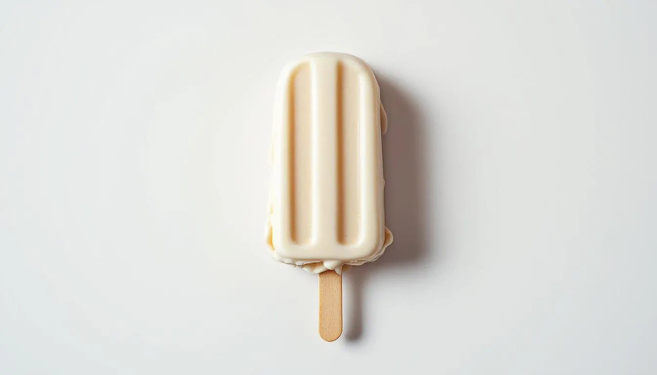 The image features a single unwrapped ice cream bar with a smooth, creamy texture, set against a white background under studio lighting. This high protein ice cream bar showcases a rich flavor that invites a taste test, highlighting its appeal among protein ice cream brands.