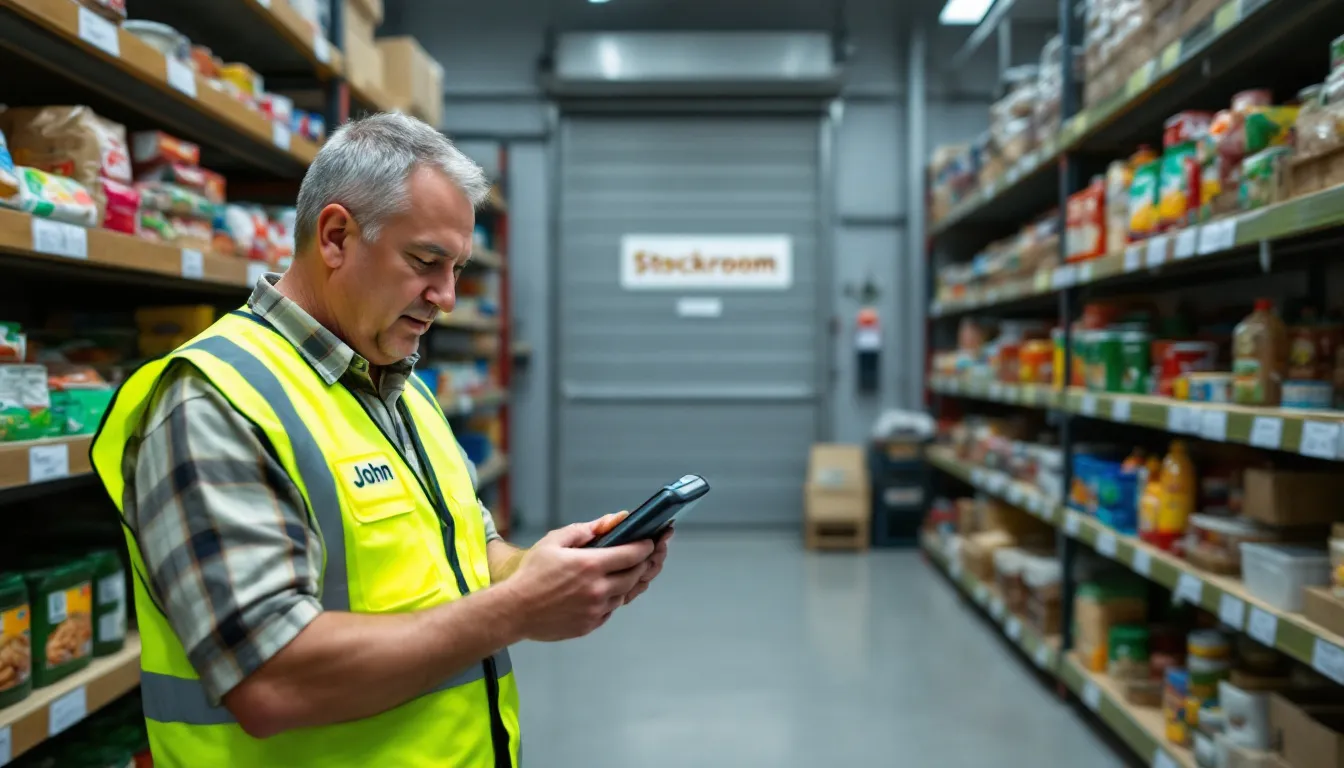 An employee is auditing stock in a retail grocery store, meticulously checking inventory levels to ensure compliance with brand standards and optimize store operations. This process is crucial for enhancing the overall customer experience and improving sales through effective retail execution strategies.