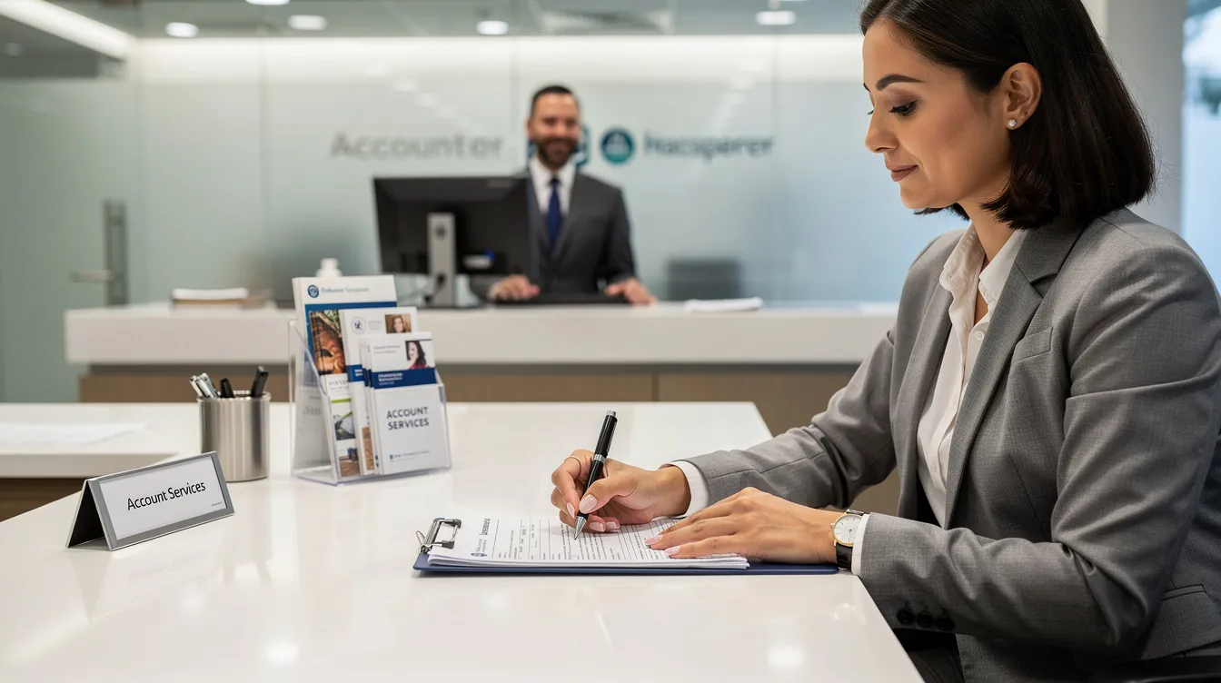 bae0d7e1 c2d5 4741 935d b4fd0c6614be The image depicts a person signing documents at a bank counter, likely as part of the process to secure financial assistance for a micro enterprise. This individual may be an eligible borrower applying for a mudra loan, reflecting their satisfactory credit track record and previous successful loans.