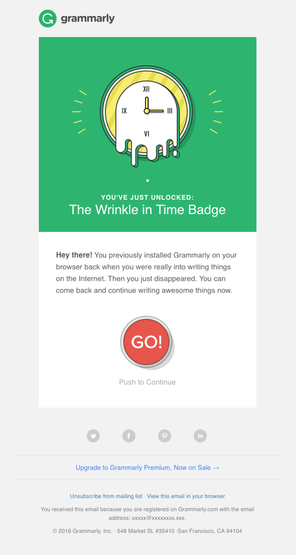 Grammarly's email to reengage inactive users