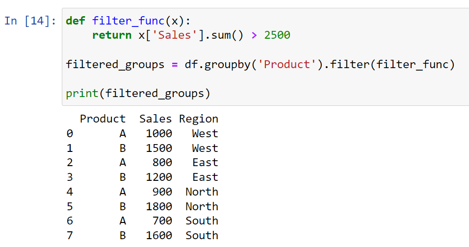 Filtering data with groupby() in data structures