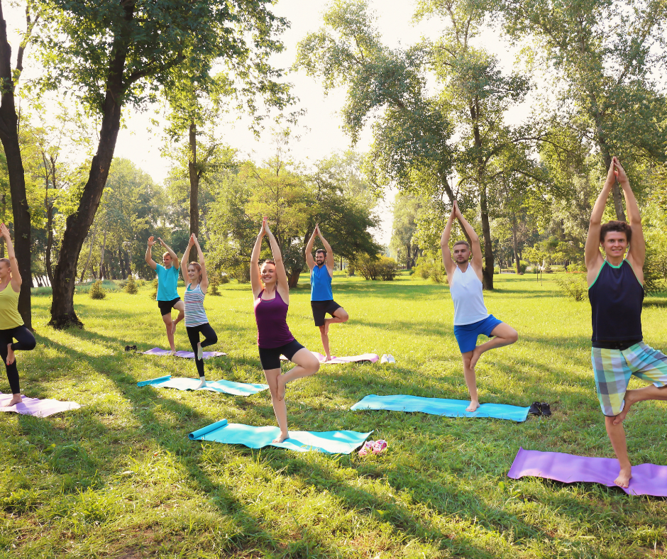 Group of people exercising outdoors