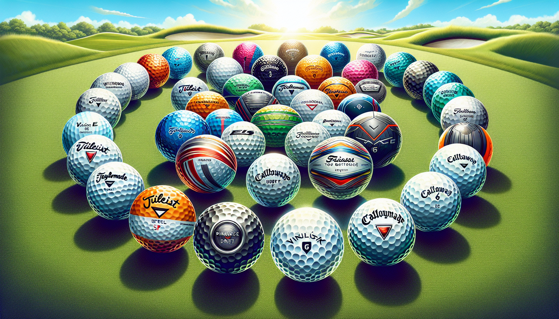 Illustration of different types of golf balls
