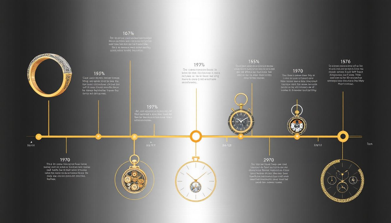 A timeline graphic illustrating the evolution of ring watches.