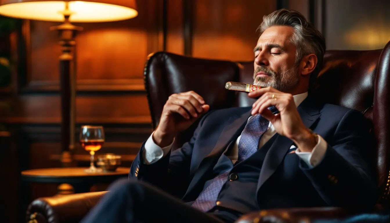 A cigar enthusiast enjoying the flavors of an Arturo Fuente Anejo cigar.