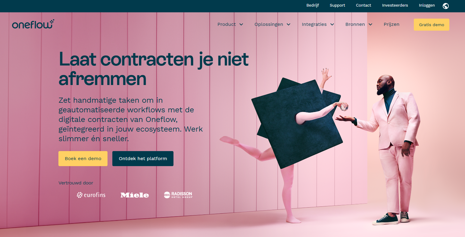 Screenshot van de website Oneflow