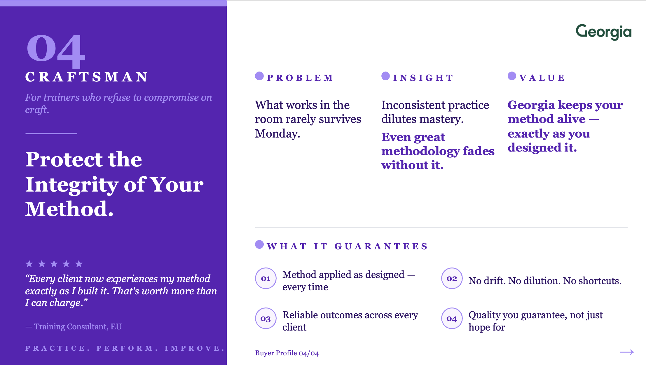 craftsman buyer profile pitch built on integrity mastery and control