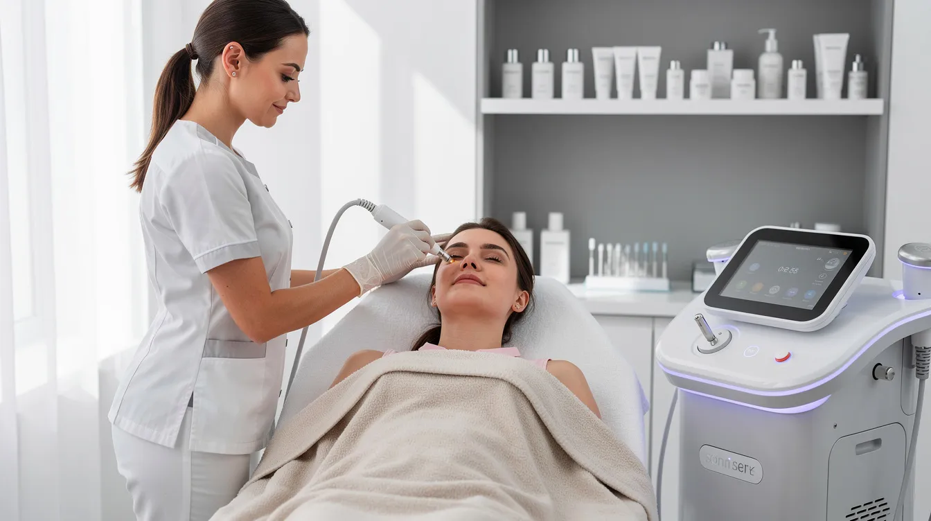 A patient is seen relaxing in a clean clinic room during a modern aesthetic treatment aimed at non-surgical body contouring. The environment is tranquil, emphasizing a focus on fat reduction and skin tightening procedures to achieve desired results without invasive surgery.