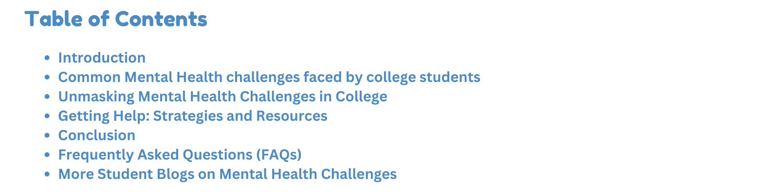 Table of contents - for mental health challenges experienced by college students in university 