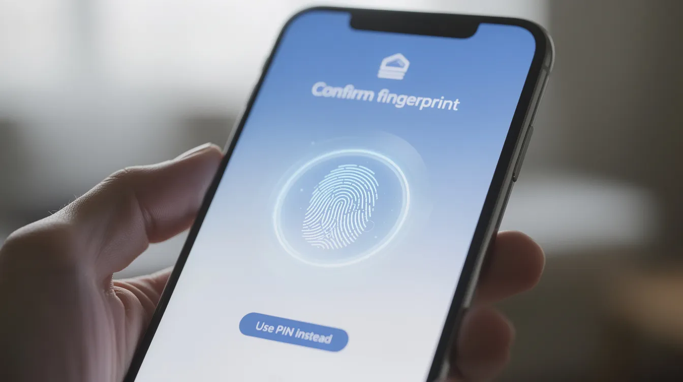The image shows a close-up of a smartphone screen featuring a fingerprint authentication interface on a banking app, likely related to an opay account. This secure method allows opay users to access their bank account and manage transactions, enhancing financial inclusion and convenience in mobile banking.