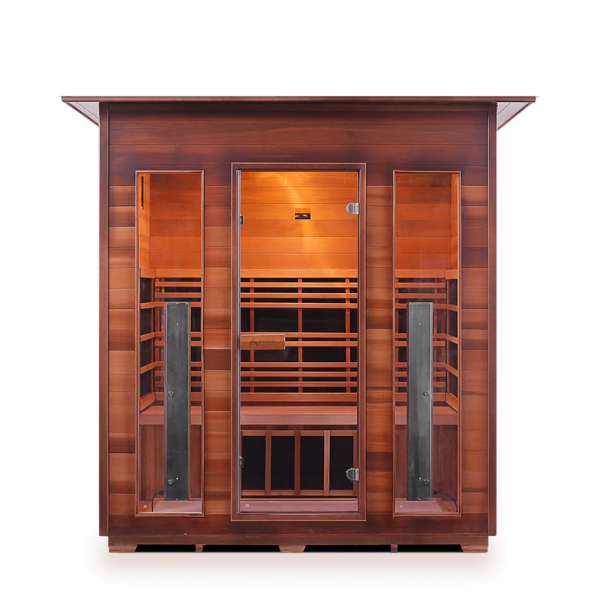 A sloped-roof Enlighten sauna from Airpuria with free shipping.