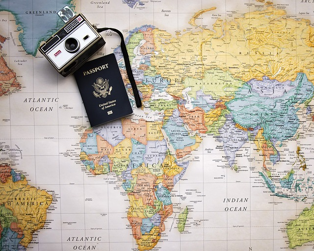 passport, map, world