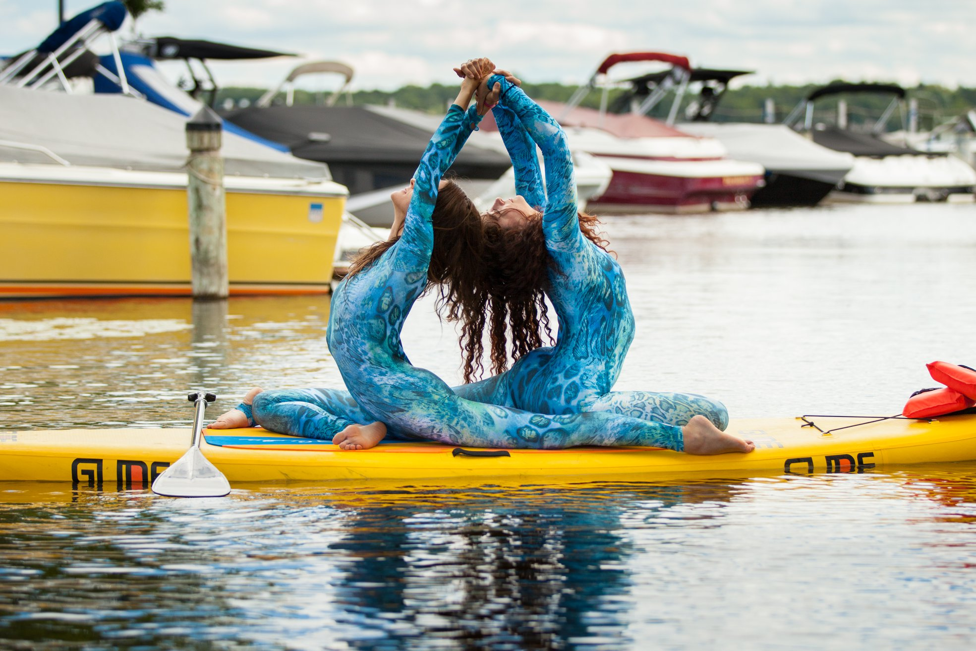 yoga on an inflatable board