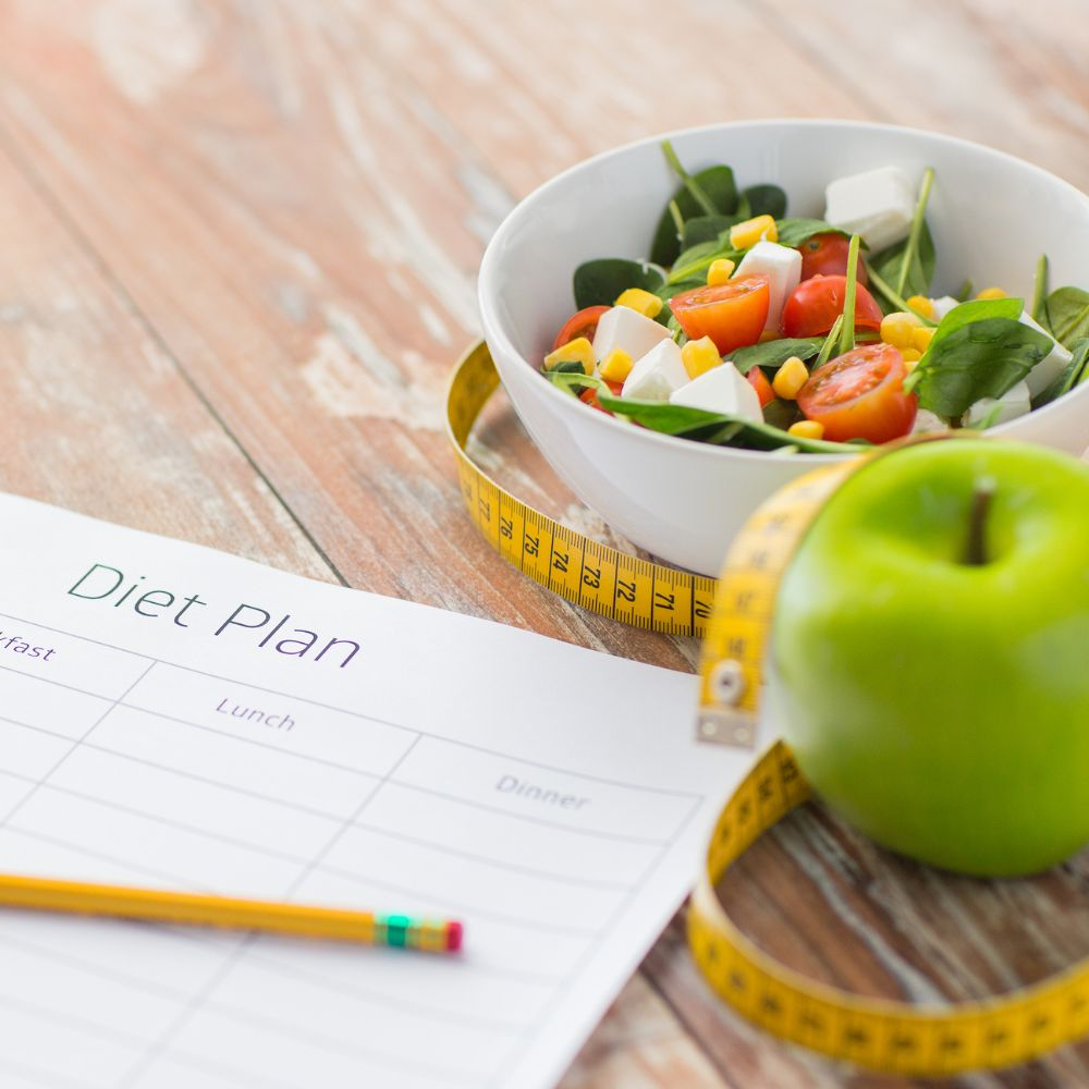 A plate of food with a meal plan, illustrating the meal planning tips for semaglutide users