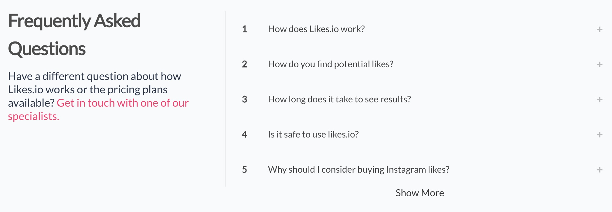 likes.io page FAQ