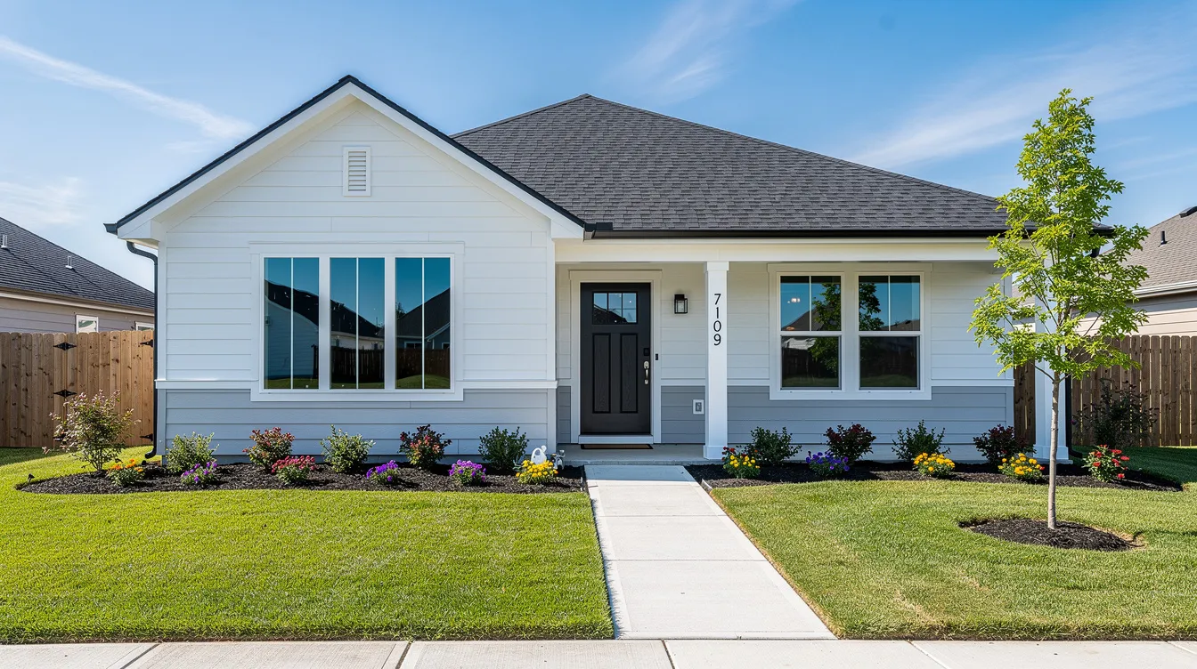 The image depicts a freshly renovated single-family house, showcasing vibrant new paint and well-maintained landscaping, viewed from the front yard on a clear day. This attractive property highlights the potential for real estate investments and the appeal of owner-occupied properties in today's market.