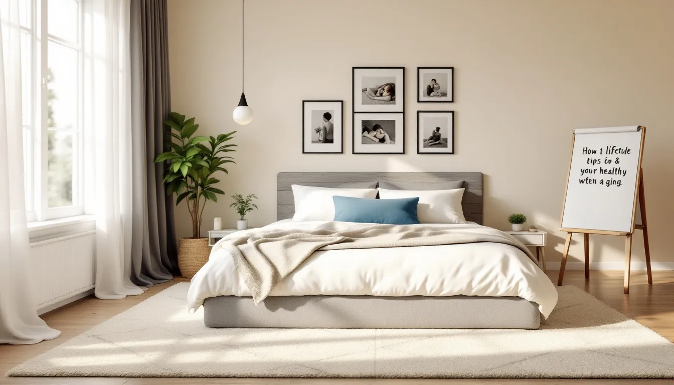 A peaceful bedroom setting promoting quality sleep for healthy aging.