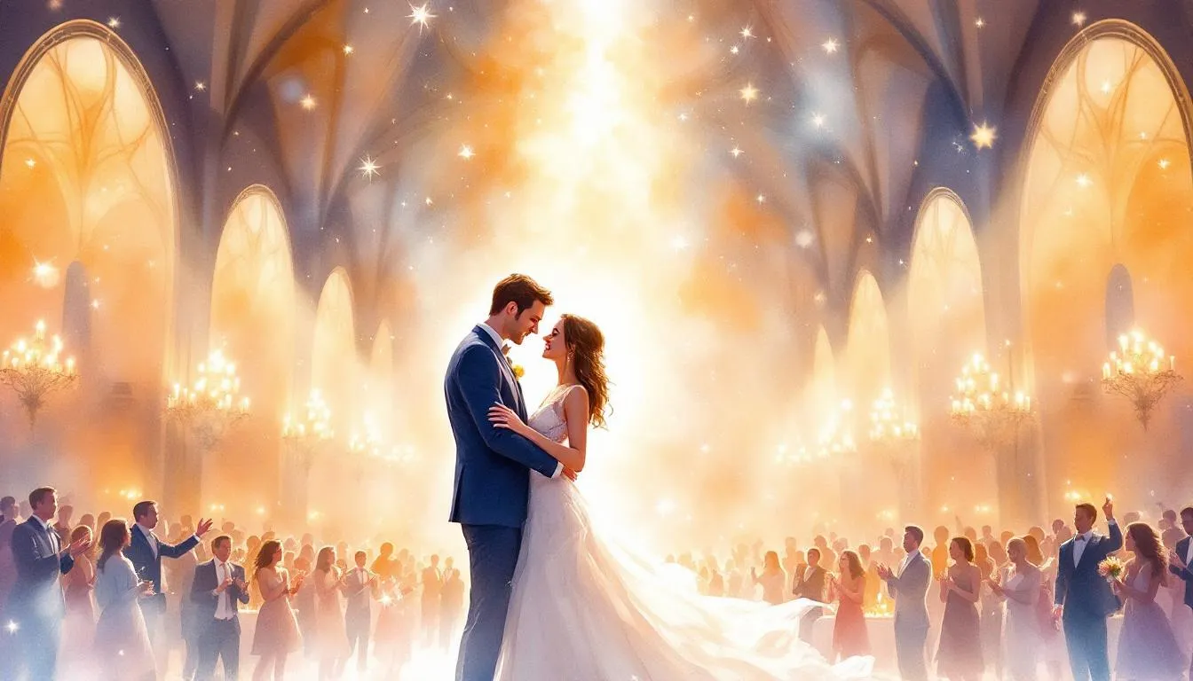 Reception moments capturing the couple dancing and celebrating with guests.