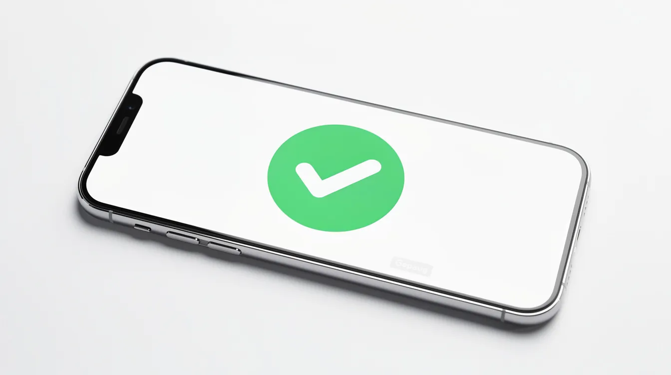 The image depicts a smartphone screen displaying a green checkmark notification against a white background, symbolizing a successful transaction or confirmation related to banking activities, such as funds transfer or money management. This visual represents the security and ease of access to banking services, like those offered by the cosmos cooperative bank for international money transfers.