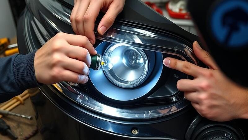 Professional installation showing proper wiring during LED headlight upgrades.