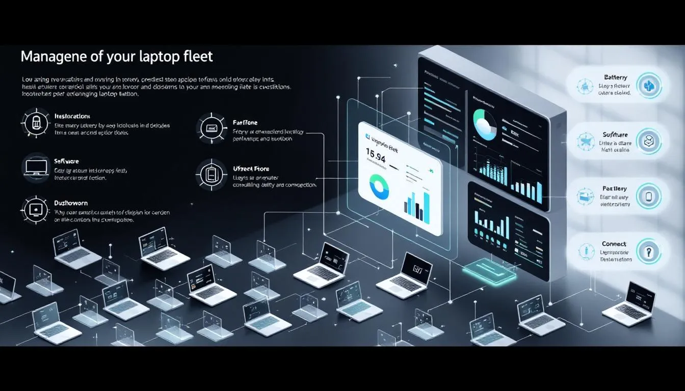 Eine Illustration zur Verwaltung eines Laptop-Fuhrparks.