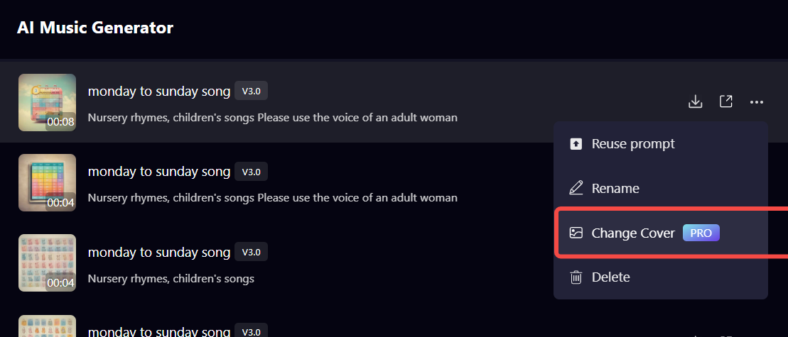 “Change the AI song cover ”