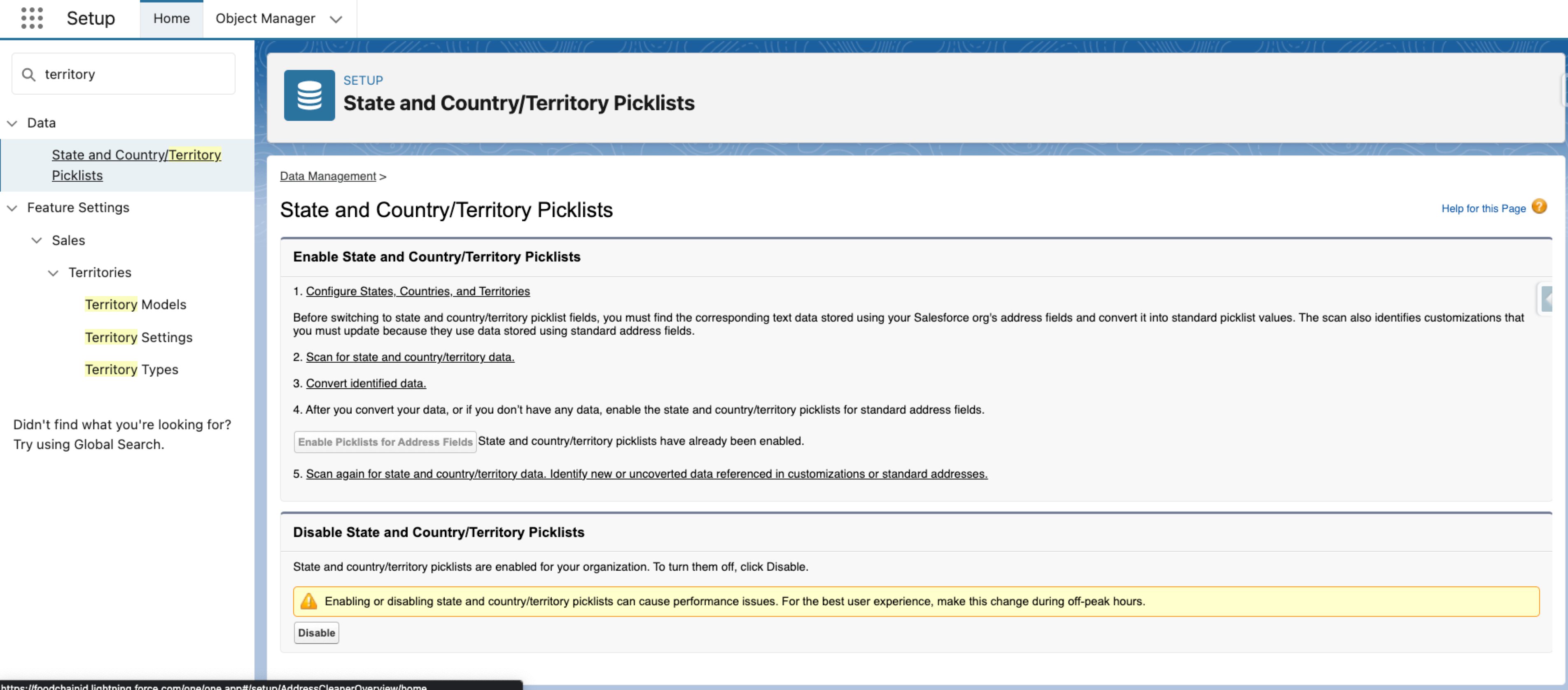 salesforce state and country/territory picklists