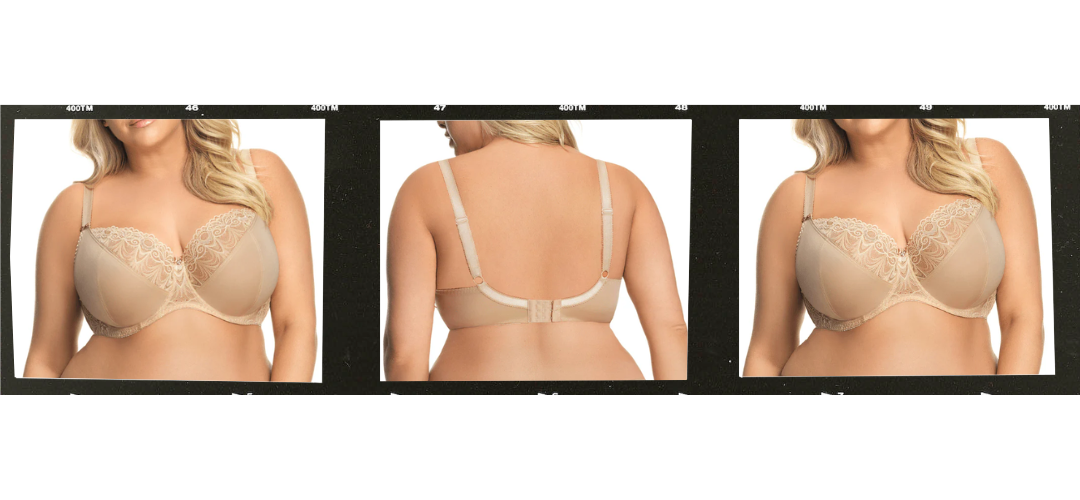 Gorsenia Casablanca Polish Bra shown in front, back, and fit views highlighting full-bust support and construction