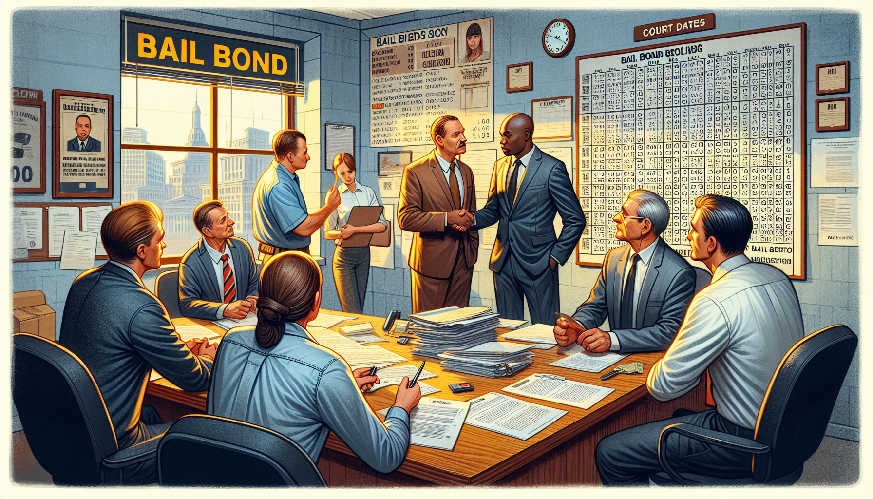 An illustration representing the process of working with bail bondsmen.