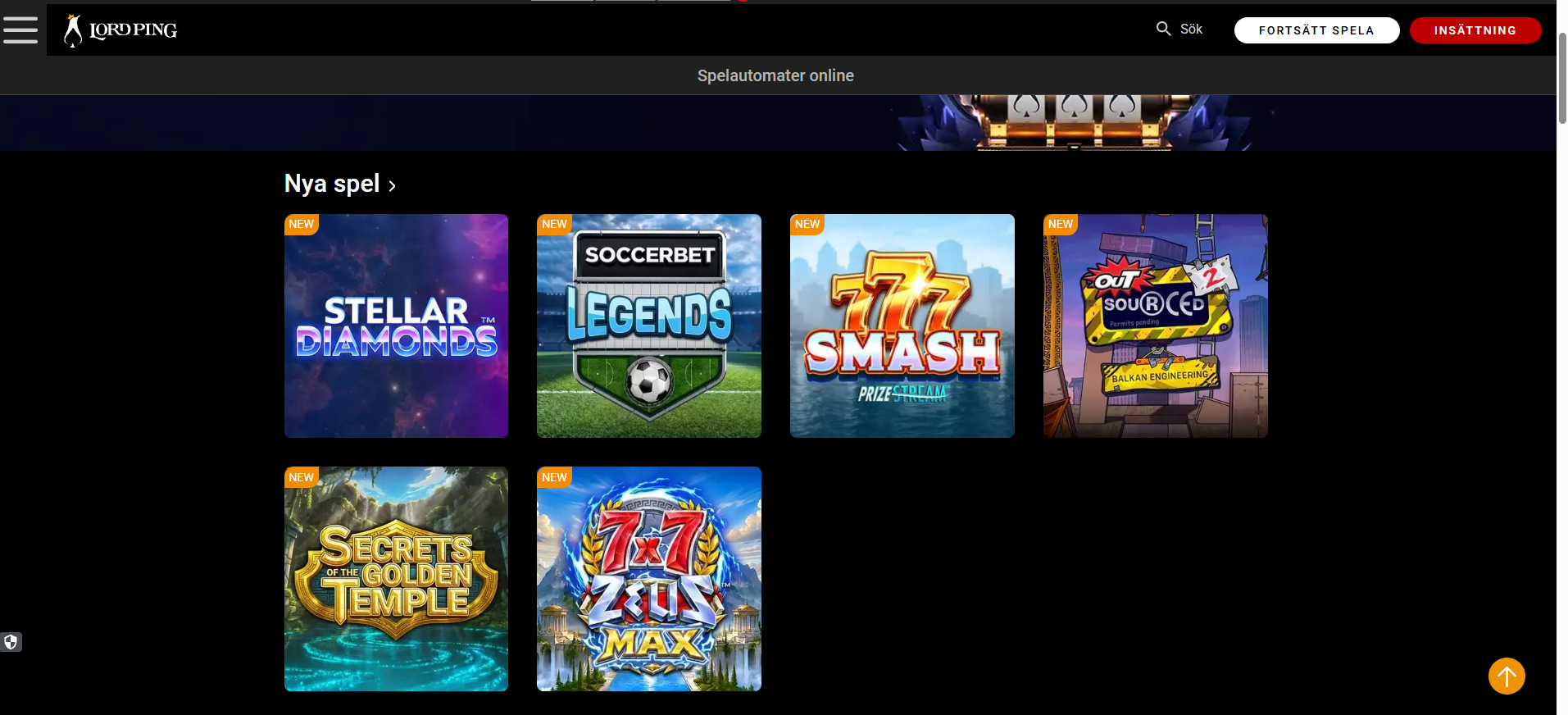 Nya spel hos Lord Ping med flera olika slots.