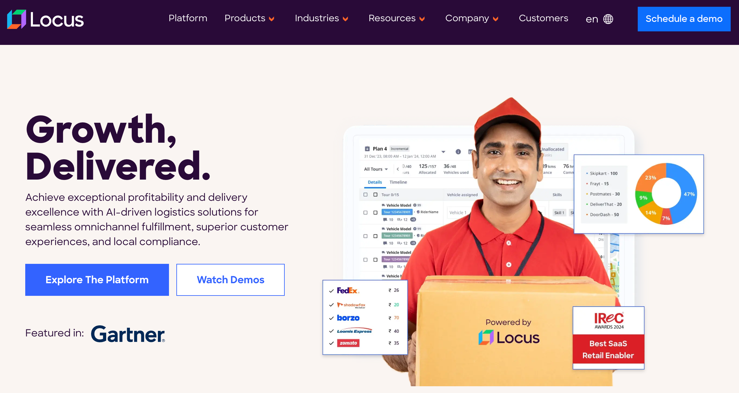 Locus homepage showcasing the AI-powered logistics platform