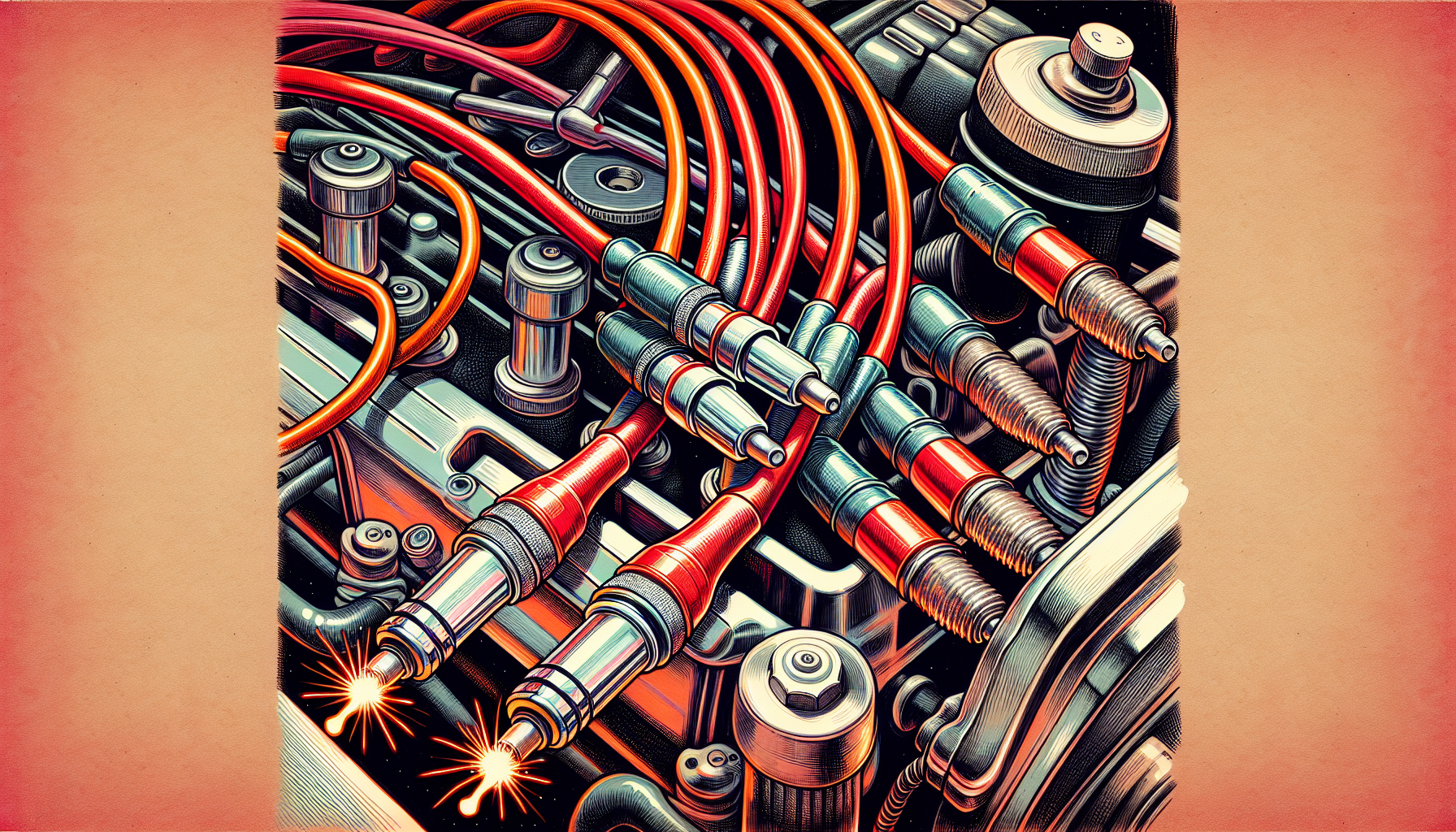 Illustration of spark plug wires delivering high-voltage electricity