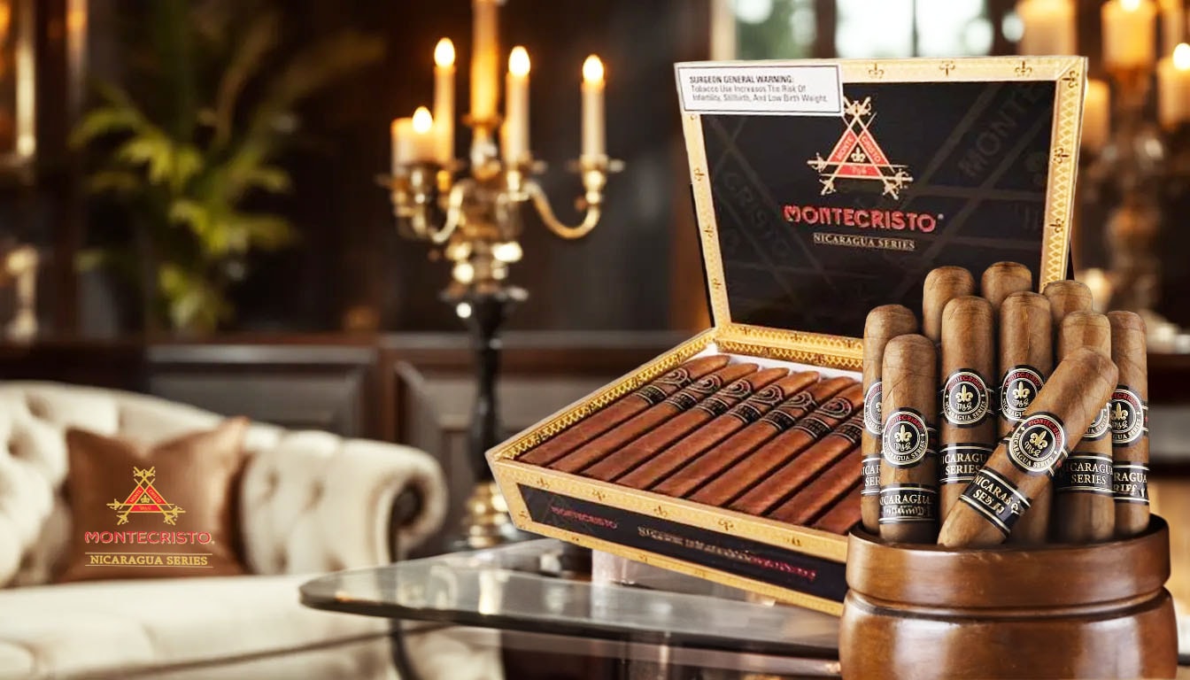 A collection of Montecristo Nicaraguan Series cigars displayed elegantly.