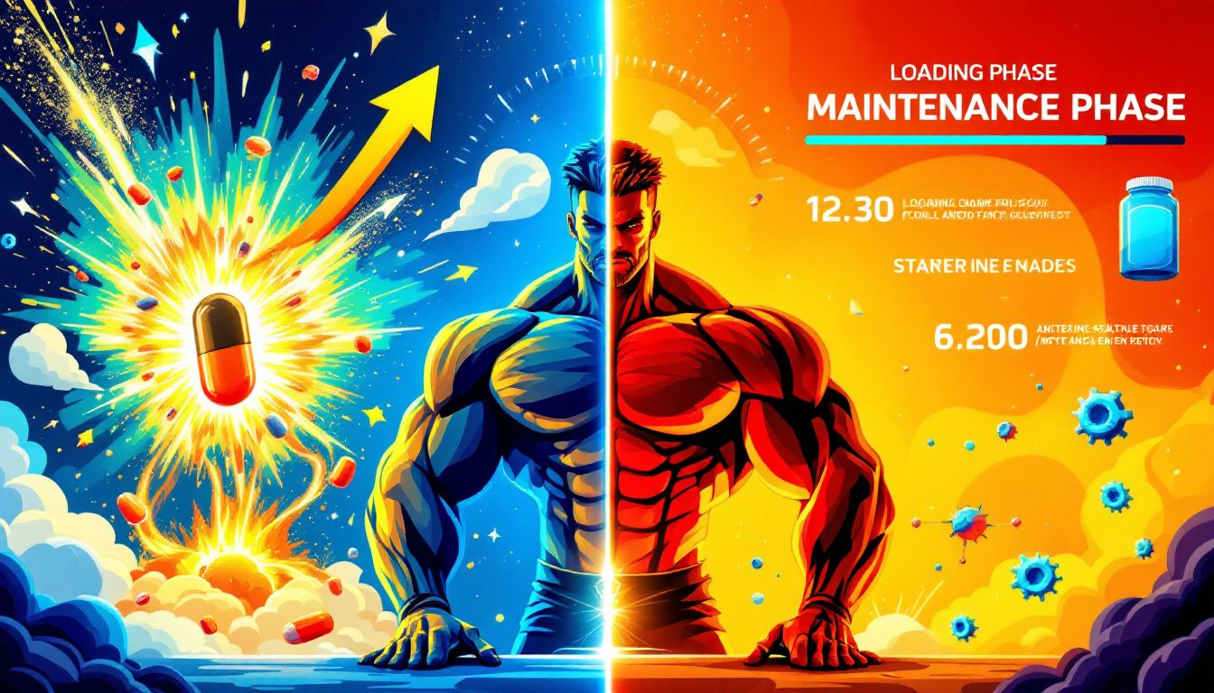 A visual guide to creatine loading and maintenance phases.