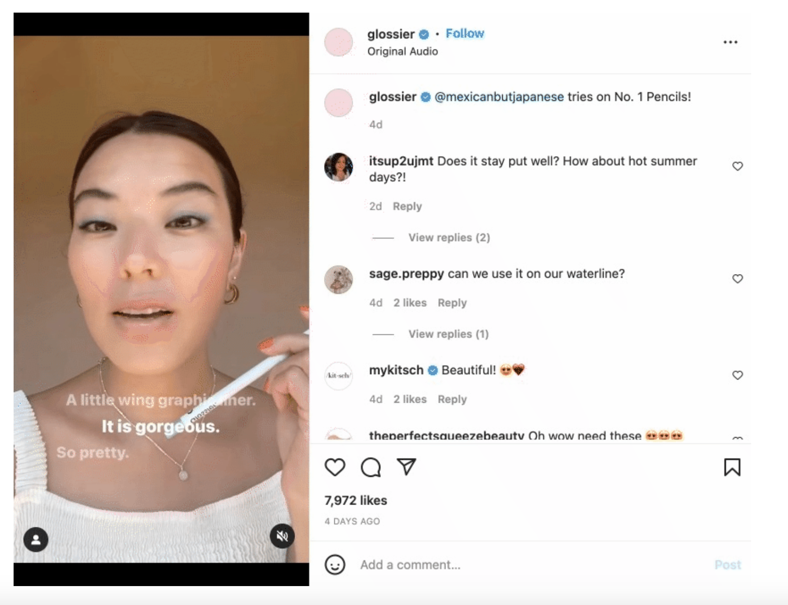 Glossier infleuncer marketing on Instagram