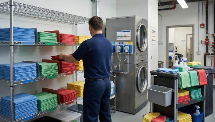 Washing of microfiber clothes at commercial level.