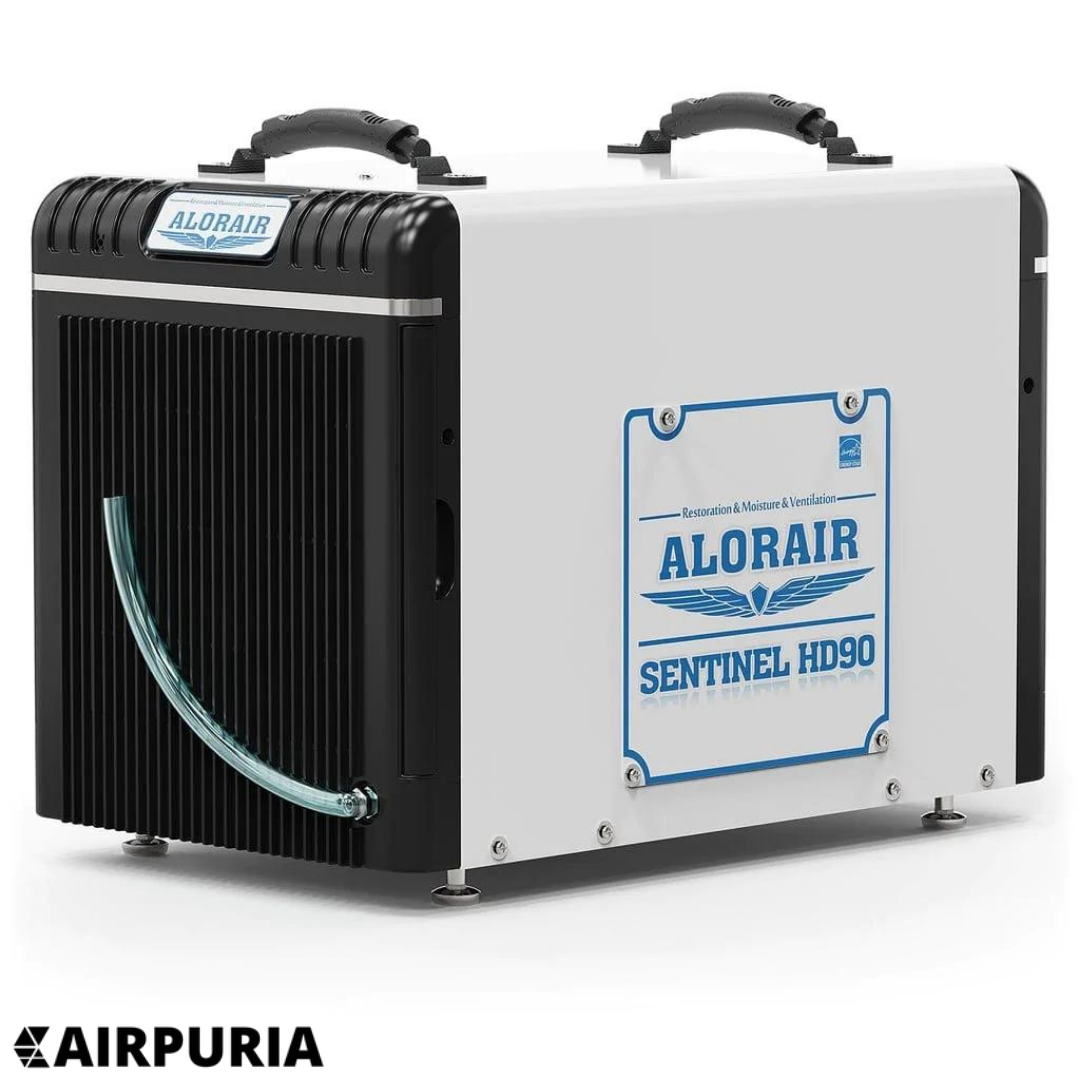 Image urging users to check customer reviews of Alorair Sentinel HD90 Dehumidifier with free shipping for moisture removal and control, perfect commercial use in every crawlspace.