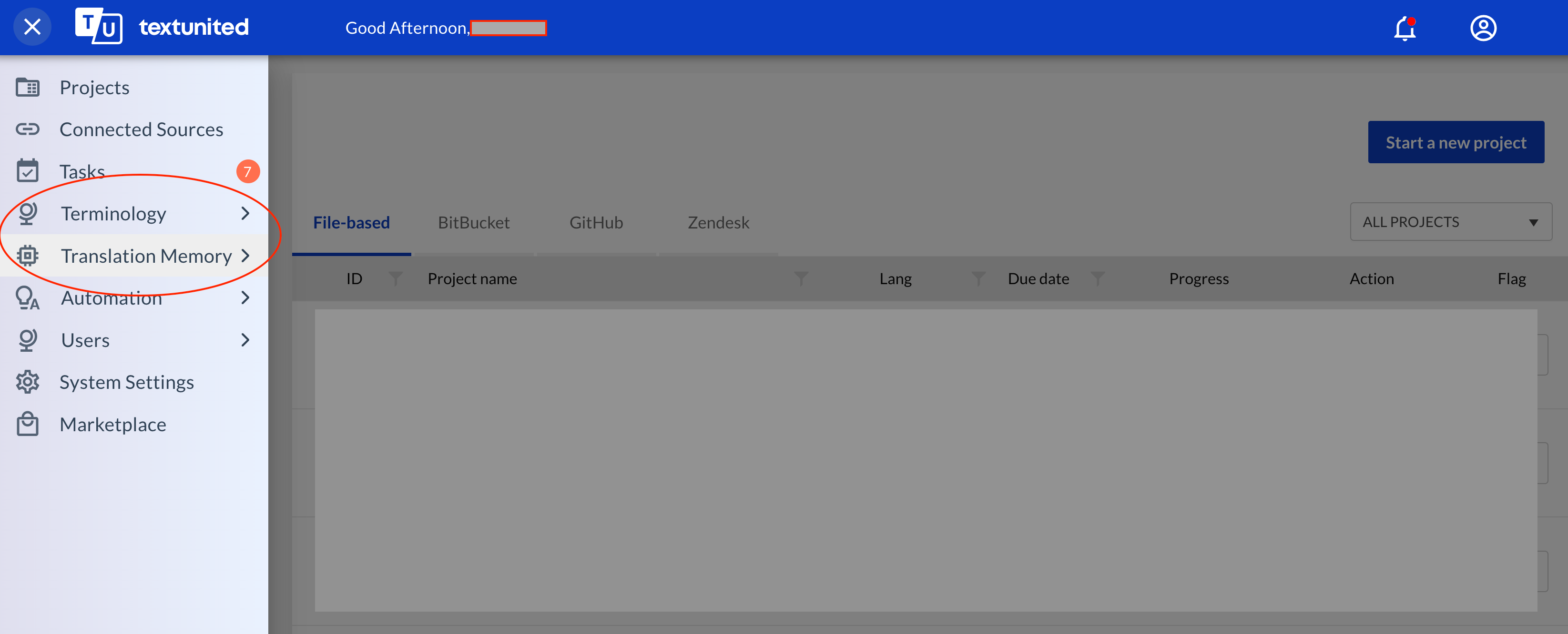 Showing the Terminology and Translation Memory features of TextUnited