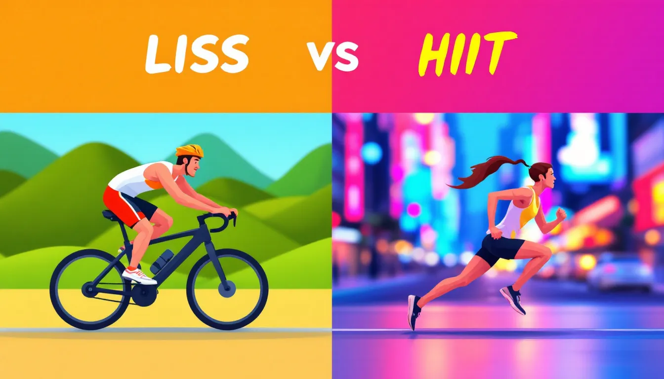 A comparison chart illustrating LISS and HIIT training methods.