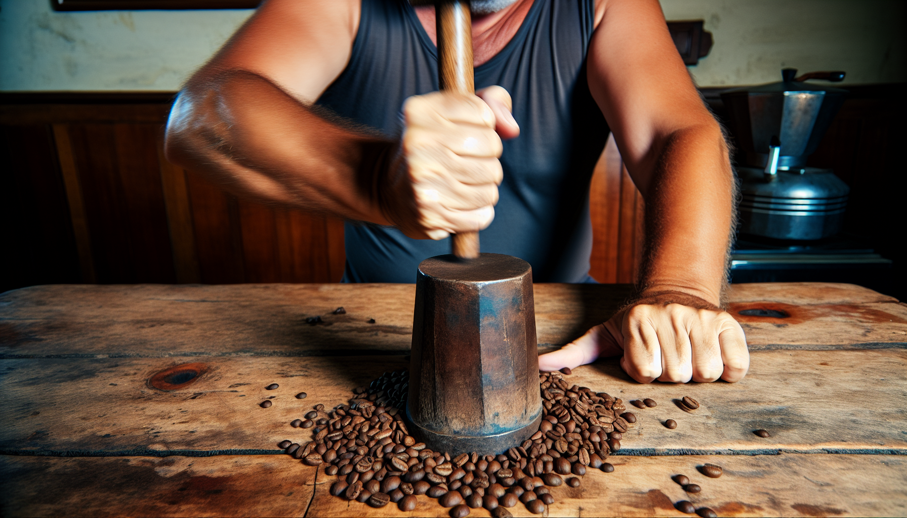 Hammer and coffee beans