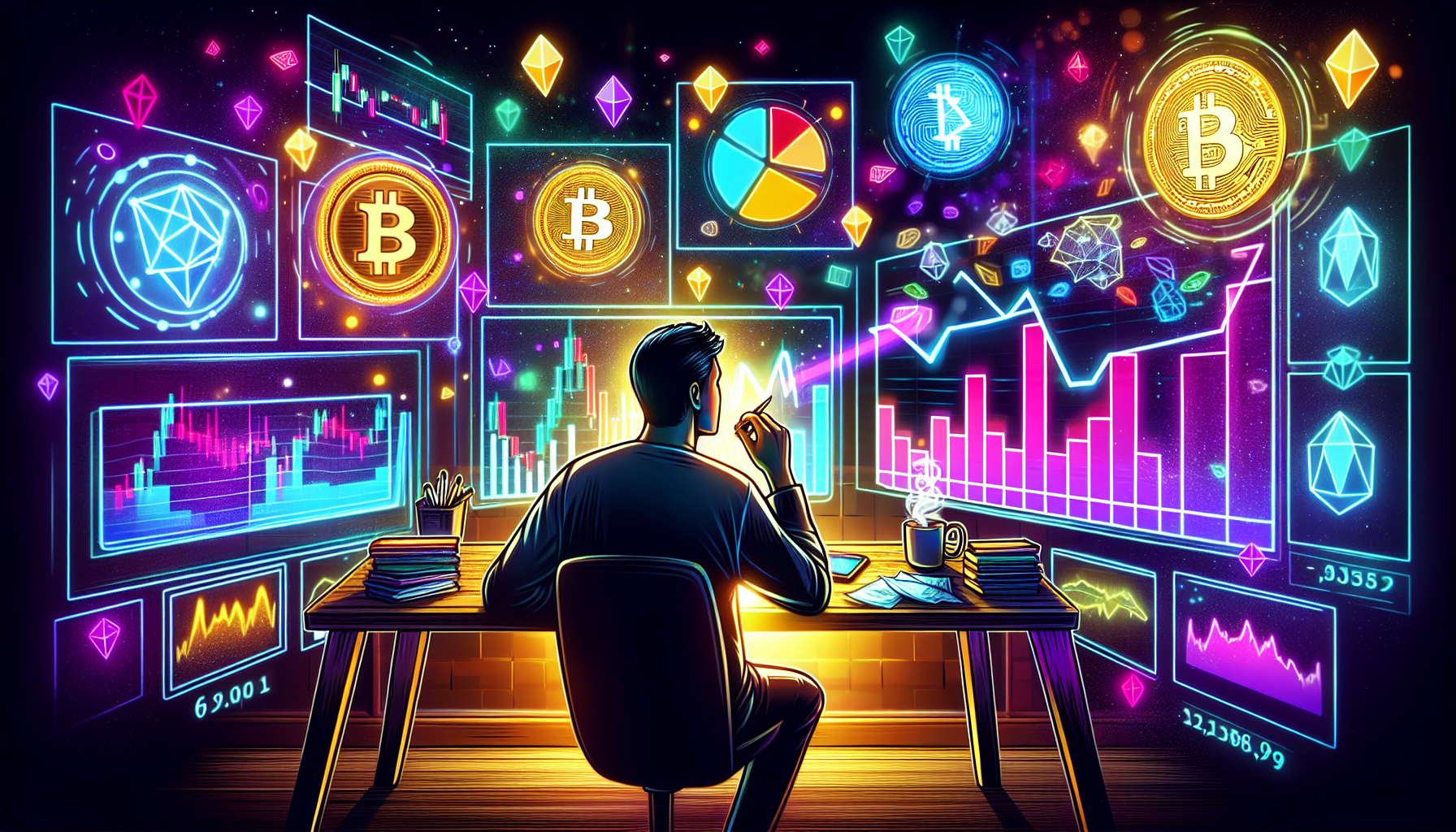 An illustration showing the process of choosing the right cryptocurrency to invest in.