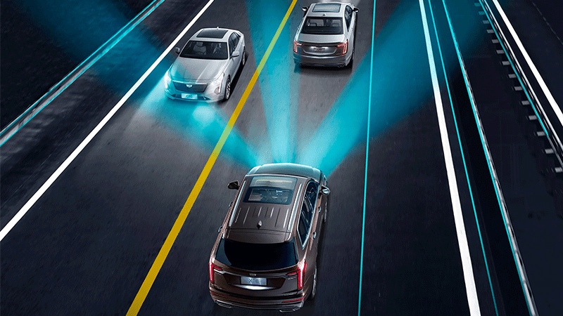 Car using laser headligh to save coming drivers.