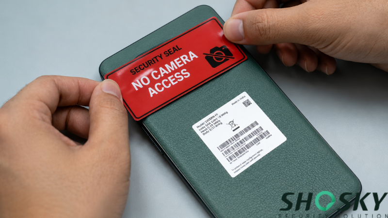 Process of applying a privacy-focused camera blocking sticker to a phone